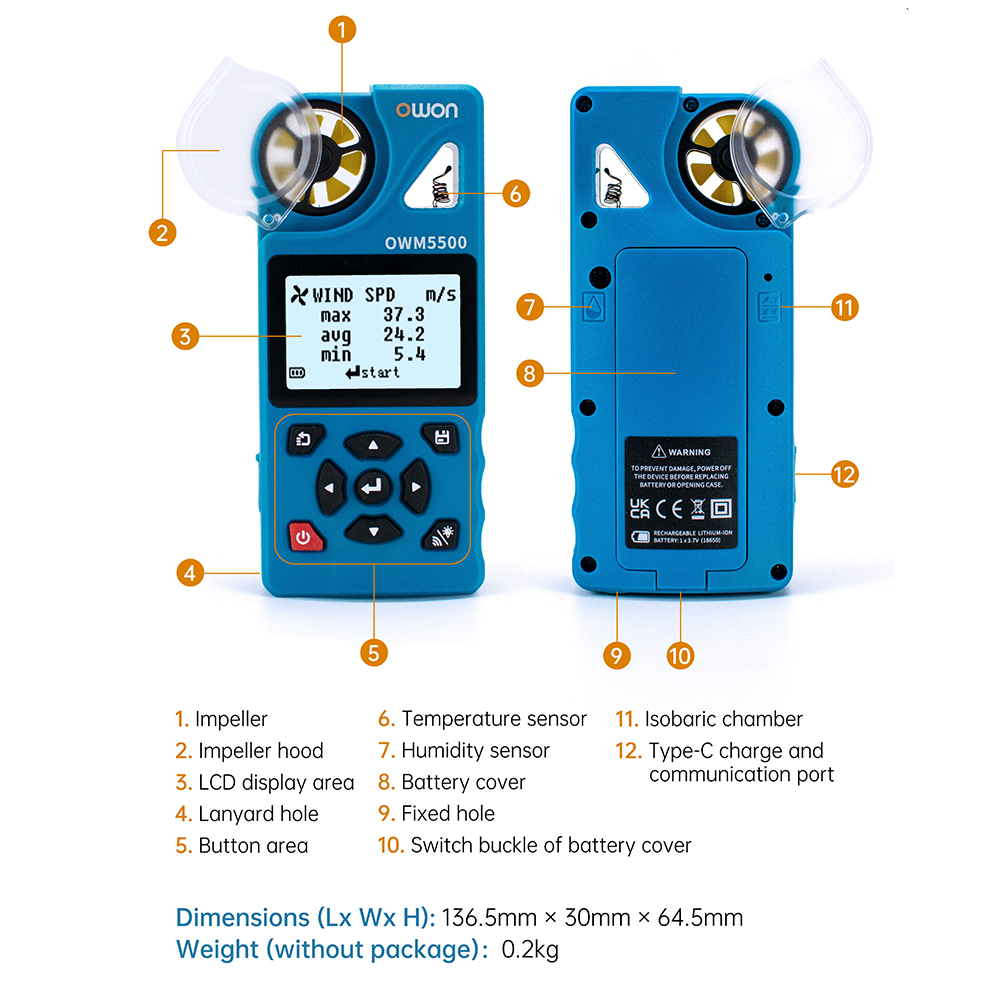 OWON OWM5500 slimme anemometer - Anemometer Digital Wind Speed recensie en prijs