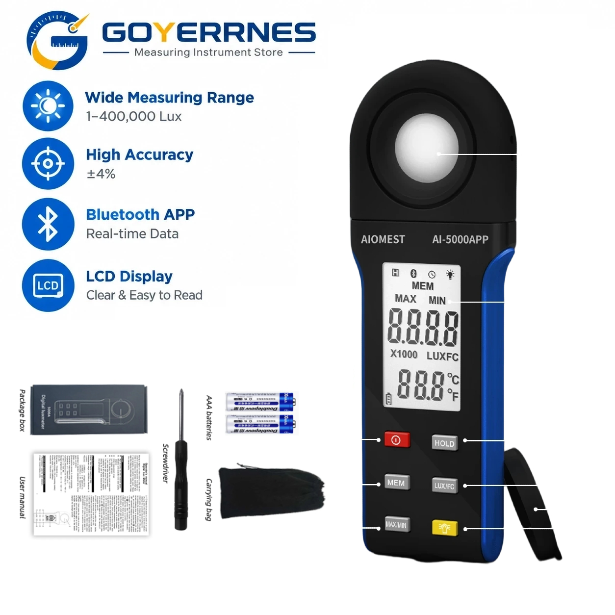 Digitale Luxmeter 1-400000Lux  - Lux Meter Digital Light recensie en prijs